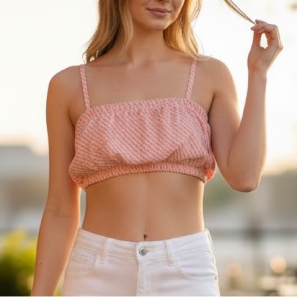Cotton On Cali Cropped Cami In Spring Gingham Size Small Poppy Pink Orange